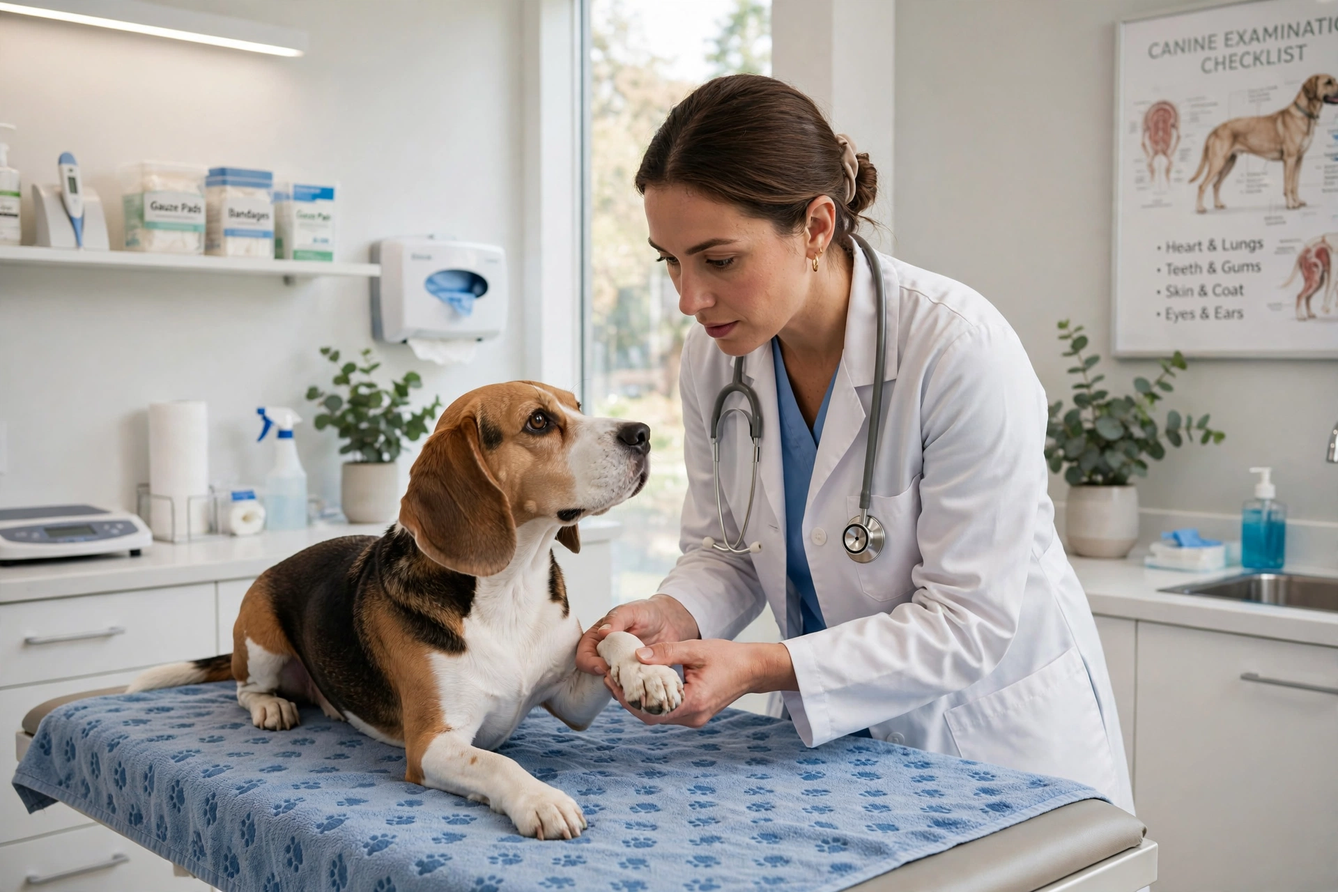 Veterinarian examining beagle dog - signs dog needs vet visit